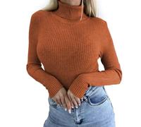 Generisch Pullover Women's Knitted Turtleneck Pullover Women's Thin Sweater Long Sleeve Knitted Jumper Turtleneck Winter Jumper Plain Sweatshirt Loose Jumper Soft Long Sleeve Shirt Autumn Top, brown