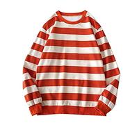 Generisch Pullover Women's Sweatshirt without Hood Long Sleeve Jumper Autumn Winter Sweatshirts for Men Long Sleeve Striped Blouse Round Pullover Top, orange, XL