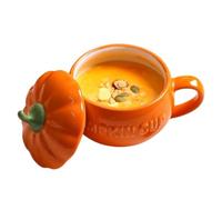Generisch Pumpkin Mug - 350ml Ceramic Mug with Lid, Halloween Coffee Cup, Autumn Drinkware, Microwave Safe | For Cappuccino Latte Cereal Autumn Decor Gifts