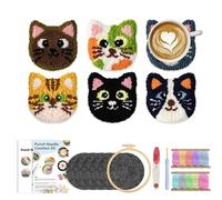 Generisch Punch Needle Coaster Set, Carpet Embroidery Needle Set for Adults, Round Frame Tool with Yarn for Crochet Work at Home and in Art Lessons with Embroidery Accessories