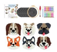 Generisch Punch Needle Coaster Set, Embroidery Thread Accessories with Animal Motifs for Creative Projects, Round Frame Tool with Yarn for Crochet Work at Home and in Art Lessons, with Embroidery