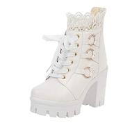 Generisch Pure Colour Lace High-Heeled Winter Ankle Boots Women's Party Shoes Ankle Women's Boots with Heels, White, 4 UK