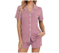 Generisch Pyjama Set Women's Homewear Women's Pyjama Set Short Sleeve Sleepwear Button Down Sleepwear Shorts Soft Homewear Sets Two Piece Sleepwear Leisure Suit Pyjamas for Women, pink, S