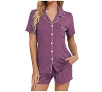 Generisch Pyjama Set Women's Homewear Women's Pyjama Set Short Sleeve Sleepwear Button Down Sleepwear Shorts Soft Homewear Sets Two Piece Sleepwear Leisure Suit Pyjamas for Women, purple, S