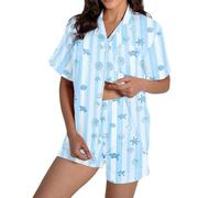 Generisch Pyjamas for Women, Comfortable Women's Pyjama Bottoms, Teenager Girls, Autumn Winter Gifts, Women's Pyjamas, Two-Piece Women's Pyjamas with Button Placket, Pajamas B2-Blue, M