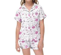 Generisch Pyjamas Short Pyjamas Two Piece Sleepwear Cotton Unicorn Dinosaur Cat Princess Rabbit Pyjama Set Summer Clothing, Pajamas C1-White, 10-11 Jahre