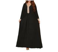 Generisch Pyjamas Women Muslim Embroidery with Robe Clothing Abaya Arabic Kaftan Dress Finger Claw, black, XXL