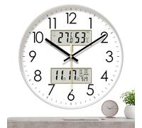 Generisch Quiet, Non-Ticking - Elegant Round Illuminated Clock with Calendar, Temperature and Humidity, 10/12/14 Inch Large Digital Display - For Bedroom Home Decor