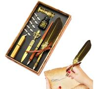 Generisch Quill Ink Set - Vintage Pen for Writing - Quill Pen Set Includes Dip Pen, Ink, Replacement Tips, Wax Seal Pens