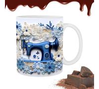 Generisch Quilters Coffee Mug | Ceramic Mug with Floral Sewing Machine Design, 350ml Coffee Latte Mug, Sewing Gifts for Home, Kitchen, Coffee Bar