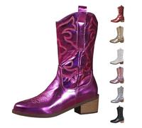 Generisch Rain Ankle Boots Women's Half Boots Autumn Patent Leather Pointed Toe Short Boots Plain with Flowers Block Heels Ankle Boots Large Sizes Ankle Boots Casual Elegant Women's Boots, 37.5-41 EU