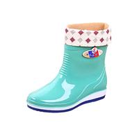 Generisch Rain Boots Women Adult Medium Rain Boots Fashion Water Boots Cotton Padded Kitchen Work Shoes, Green, 5 UK