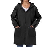 Generisch Rain Jacket Lightweight Women's Jacket with Hood Casual Windbreaker Breathable Raincoat Long Sleeve Outdoor Coat for Spring and Autumn Spring Coat Women's Elegant, black, 6XL