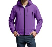 Generisch Rain Jacket Men's Waterproof Hooded Jacket Plain Regular Fit Outdoor Jacket Windproof Windstopper Winter Jacket Lightweight Softshell Jacket Zip Hood Hiking Jacket, dark purple, 3XL