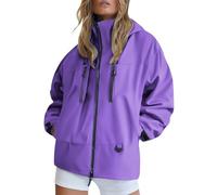Generisch Rain Jacket Women's Waterproof Windbreaker Women's Lightweight Raincoat Long Sleeve Transition Jacket Plain Functional Jacket Spring Autumn Outdoor Jacket Cycling Jacket Sporty Hiking Jacket
