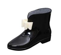 Generisch Rain Shoes Women's Waterproof Short Women's Wellington Boots Short Lightweight Non-Slip Rain Boots Slip On Butterfly Water Shoes Wear-resistant Garden Shoes Casual Slip On Boots, black, 6 UK