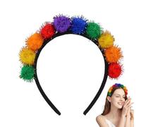 Generisch Rainbow Pom Headband - Colourful Rainbow Pom Headband - Put on Hair Accessories, Cosplay - Fashion Headpiece for Adults Girls Women