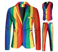 Generisch Rainbow Suit Men's Party Fashion Suits Slim Fit Colourful Print Suit 3-Piece Multicoloured Suit Jacket and Trousers Carnival Suit Casual Trouser Suit