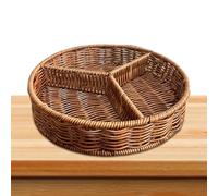 Generisch Rattan Serving Tray - 3 Grid Round Coffee Table Tray - 2.5" x 12.1" Reusable Sundries Organizer Split Willow for Home, Studio, Restaurants