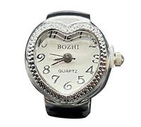 Generisch Real Watch Ring to Tell the Time Watch Ring Round Chunky Ring Silver Adjustable Ring Fashion Watch Jewelry Curling Stockings Black, one size, Metal, No Gemstone