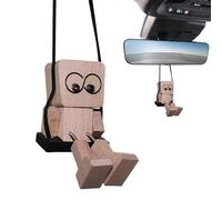 Generisch Rear View Mirror Ornament - Man Figure with Swinging Wooden Legs, Funny Movement, Playful and Design, Car Decoration, Humorous Accessory for SUV, Minivan,