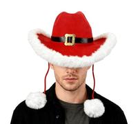 Generisch Red Cowboy Hat, Pom-Poms Accessories for Headgear - White Plush Trim Cowboy Hat - For Girls and Adults Christmas Outfit Photo Props Stage Performance Party Costumes