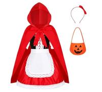 Generisch Red Riding Hood Costume for Women Halloween Cosplay Performance Dress (Red, 13-15years)