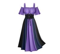 Generisch Renaissance Dress For Women, Medieval Mix Colours, Halloween Outfit, Medieval Costume, Plus Size (Purple-2, Medium)