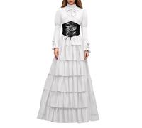 Generisch Renaissance Dress for Women with Multilayer Flounces and Wide Belt Clasp, Elegant Gothic Evening Dress, A-line Cut, Halloween Costume for Medieval Parties and Vampire Balls