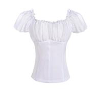 Generisch Renaissance Medieval Blouse Women's Gothic Victoria Top Short Sleeve Puff Sleeve Undershirt Elegant Corset Top White Pirate Blouse E-Tone Lace Blouse Traditional Oktoberfest Costume, O White