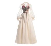 Generisch Renaissance Women's Renaissance Girls Elastic Medieval Chemise with Puff Sleeves Costume Fairy Witches with Ruffle for Girls