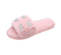 Generisch - Rhinestone Butterfly Decorative Open Toe Comfort Flat Cotton Slippers, pink, 5 UK