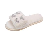 Generisch - Rhinestone Butterfly Decorative Open Toe Comfort Flat Cotton Slippers, White, 7 UK