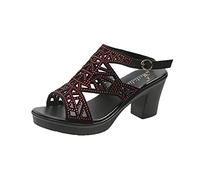 Generisch Rhinestone Decorative Buckle Thick High Heel Sandals Women's Shoes Black Red, red, 6 UK