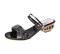 Generisch - Rhinestone Sequins Women's Sandals with Straight Strap Fashionable for Europe America One Shoe Two Ways to Wear - Glamorous Shine for Hot Days, black, 5 UK