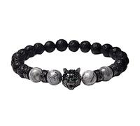 Generisch Rhodonite Steel Bracelet Wolf Head Jewellery with Round Beads Natural Eye Bracelet Valentine's Day Beads Precious Colors Granny Mm Rings, A, Stone
