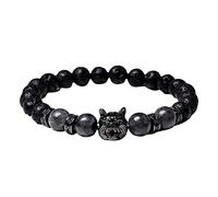 Generisch Rhodonite Steel Bracelet Wolf Head Jewellery with Round Beads Natural Eye Bracelet Valentine's Day Beads Precious Colors Granny Mm Rings, A, Stone