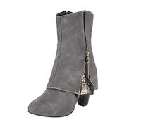 Generisch Riding Boots Women Winter Fashion Pretty Retro Embroidery Thread Thick Heel Pointed Toe Comfortable Non Grinding Feet in Boots, gray, 6 UK