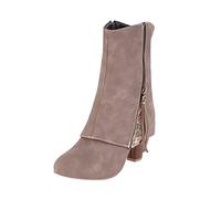 Generisch Riding Boots Women Winter Fashion Pretty Retro Embroidery Thread Thick Heel Pointed Toe Comfortable Non Grinding Feet in Boots, beige, 8.5 UK