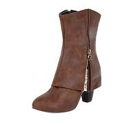 Generisch Riding Boots Women Winter Fashion Pretty Retro Embroidery Thread Thick Heel Pointed Toe Comfortable Non Grinding Feet in Boots, brown, 8.5 UK