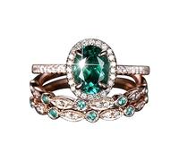 Generisch Rings 3 Piece Emerald Unique Rings Set, Luxury Temperament, Stackable Ring, Engagement, Wedding, Jewellery, Birthday Gift, Tabletop Of The Rings Figures, D, Metal, No Gemstone