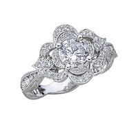 Generisch Rings in One Another Flower Shape Full Diamond Ring for Women Fashion Jewelry Popular Accessories Macrame Rings Metal Black, 10, Metal, No Gemstone