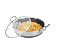 Generisch Roasting Two-Handled Non-Stick Stainless Steel with Lid with Two Handles, for Home, Restaurant, Camping, Searing, Baking, Omelette, Fish, Eggs, Pancakes