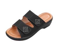 Generisch Rolling Soft Shoes Women's Black Slippers Outdoor Lightweight Wedge Heel Roman Shoes Fish Mouth One Word Casual Slippers Women's Trainers Shoes, black, 8.5 UK