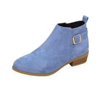 Generisch Roman Retro Short Boots Children's Autumn and Winter Large Size Medium Heel Thick Heel Lace and Nude Boots for Women, sky blue, 5 UK