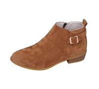 Generisch Roman Retro Short Boots Children's Autumn and Winter Large Size Medium Heel Thick Heel Lace and Nude Boots for Women, brown, 5 UK
