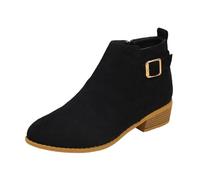 Generisch Roman Retro Short Boots Children's Autumn and Winter Large Size Medium Heel Thick Heel Lace and Nude Boots for Women, black, 8.5 UK