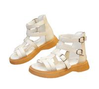 Generisch Roman sandals with soft sole for girls, ideal for everyday wear, holidays with solid design, hand-washable material for 3 to 10 years, White, 1 UK