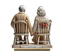Generisch Romantic Old Couple Statues, Married Couple Figurine Table Decoration - Love Forever Couples Statues Wooden Together Sculptures, Symbolises Lasting Love, Wooden Decoration Friend Husband