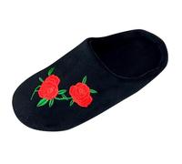 Generisch Roses Embroidered Slippers for Women Slippers Fluffy Comfortable Christmas, black, 7 UK